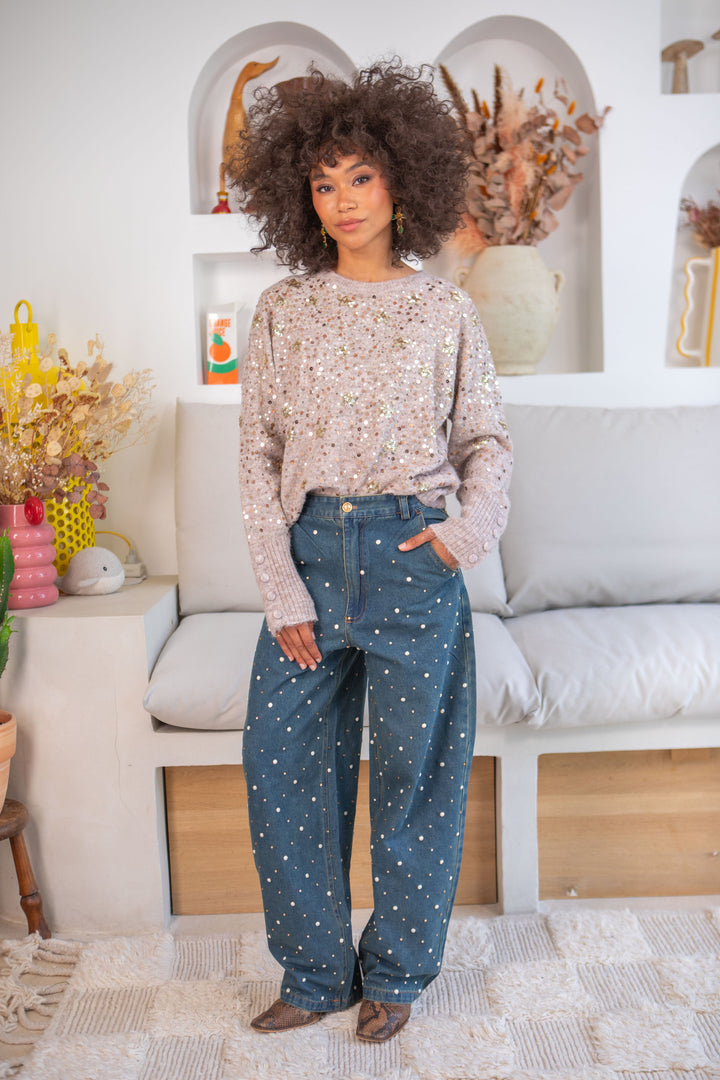 Pull à sequins Baby - Taille unique / Taupe - pulls