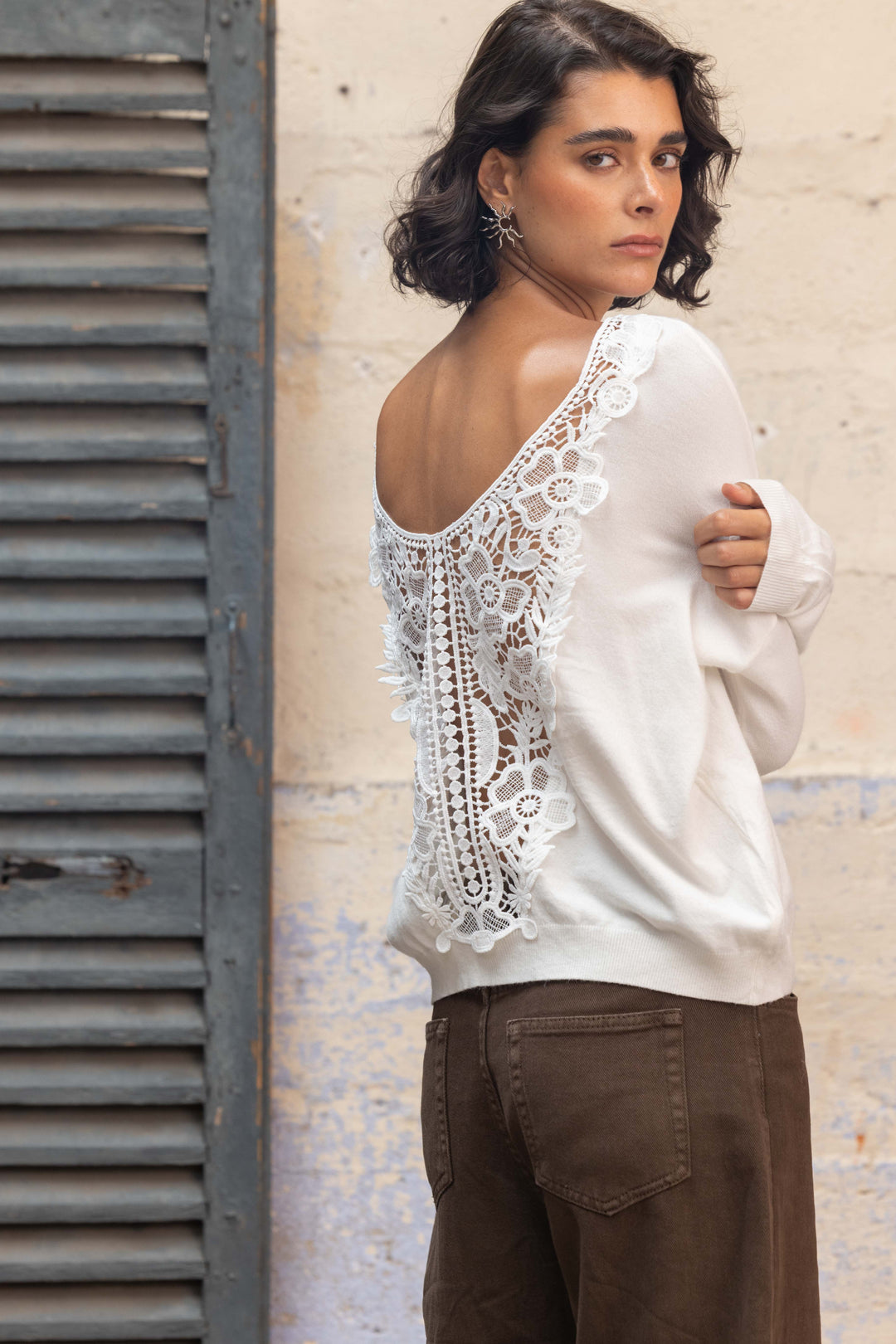 Pull avec dos en dentelle guipure Vanessa 2707 - Taille