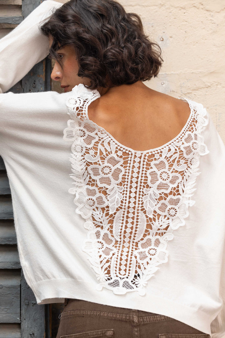 Pull avec dos en dentelle guipure Vanessa 2707 - Taille