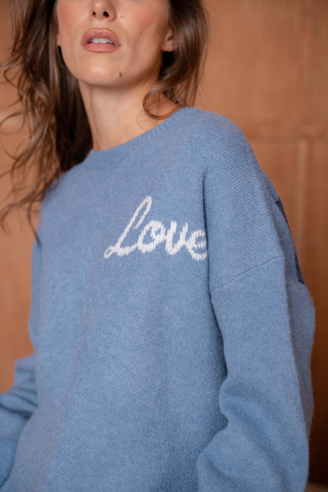 Pull Brodé Cœur Inscrit Love Sarah 2644 - Denim Blue