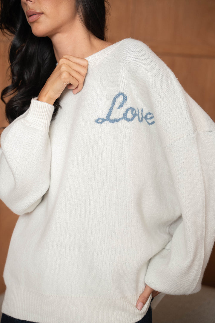 Pull Brodé Cœur Inscrit Love Sarah 2644 - Ecru / Taille