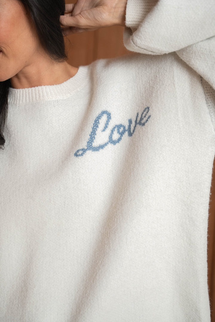 Pull Brodé Cœur Inscrit Love Sarah 2644 - Ecru / Taille