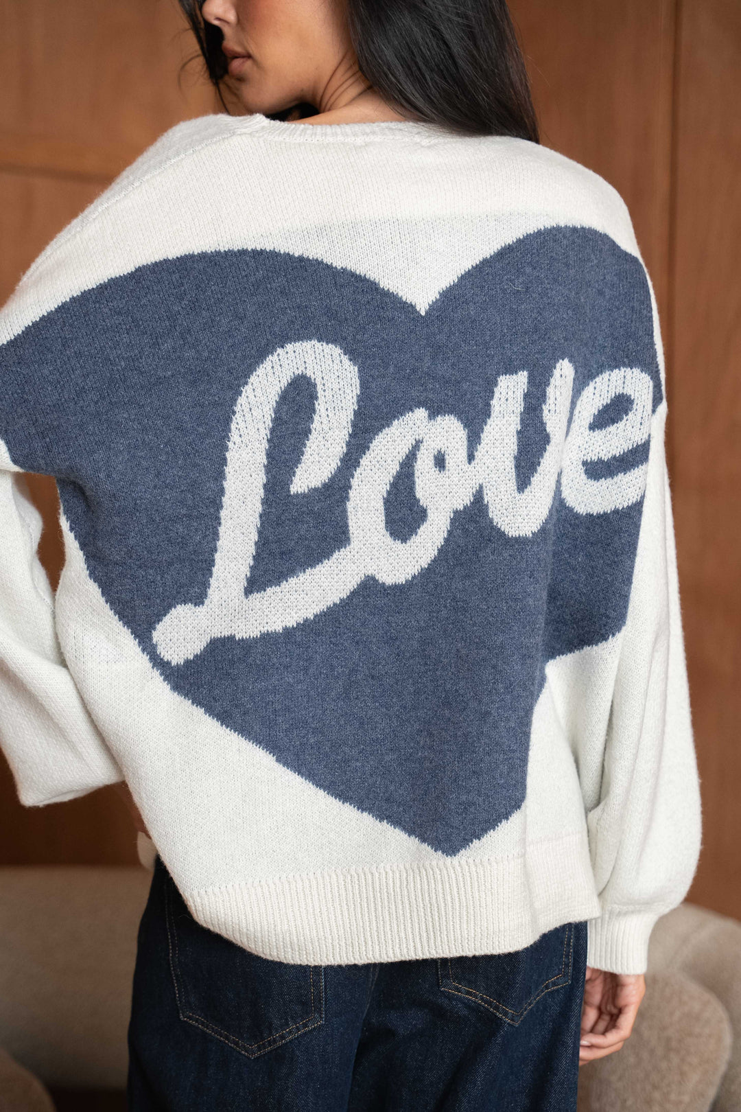 Pull Brodé Cœur Inscrit Love Sarah 2644 - Ecru / Taille