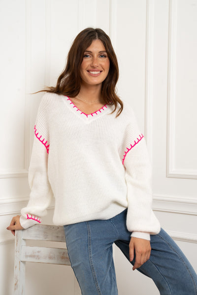 Pull Col en V Neola - Blanc / Taille Unique - pull