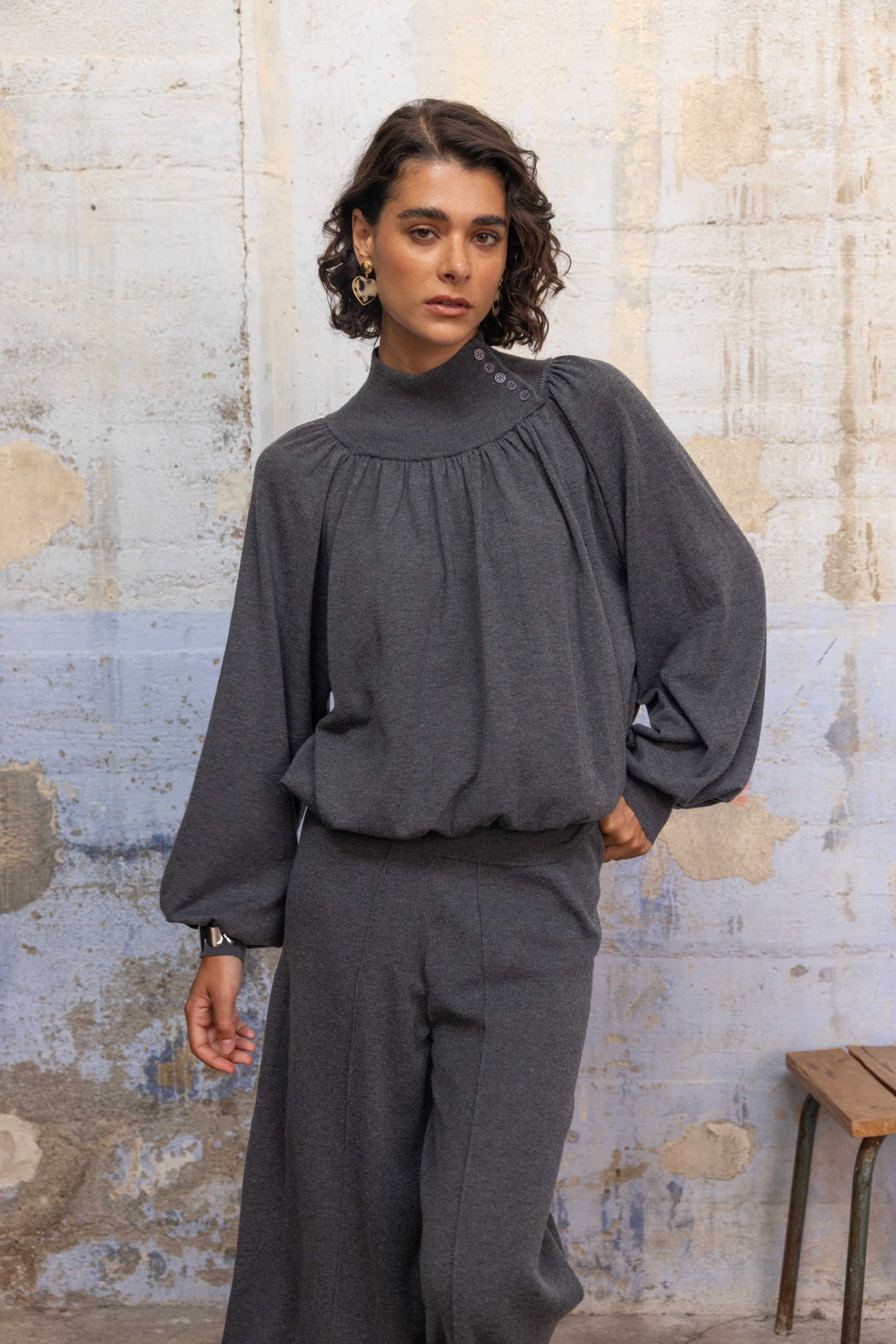 Pull Col Montant Drapé Lola 26011 - Taille unique: 36 au 42