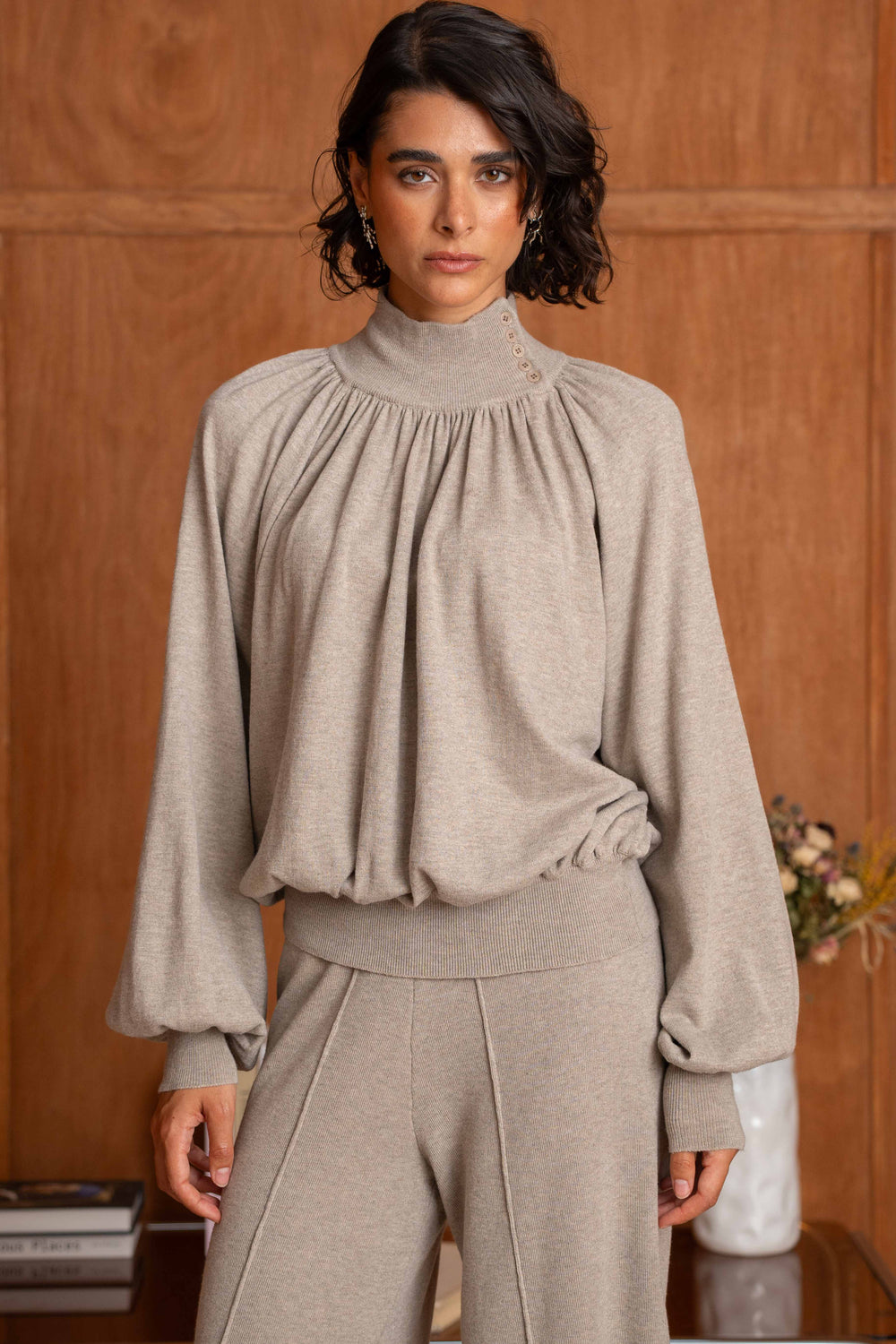Pull Col Montant Drapé Lola 26011 - Taille unique: 36 au 42