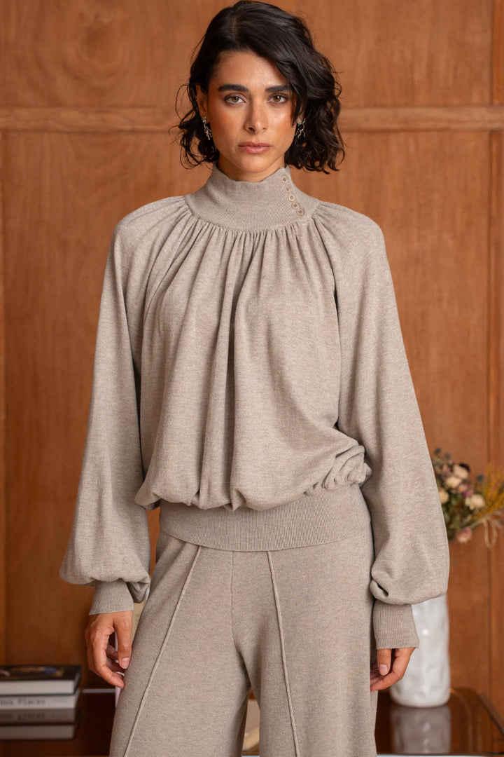 Pull Col Montant Drapé Lola 26011 - Taille unique: 36 au 42