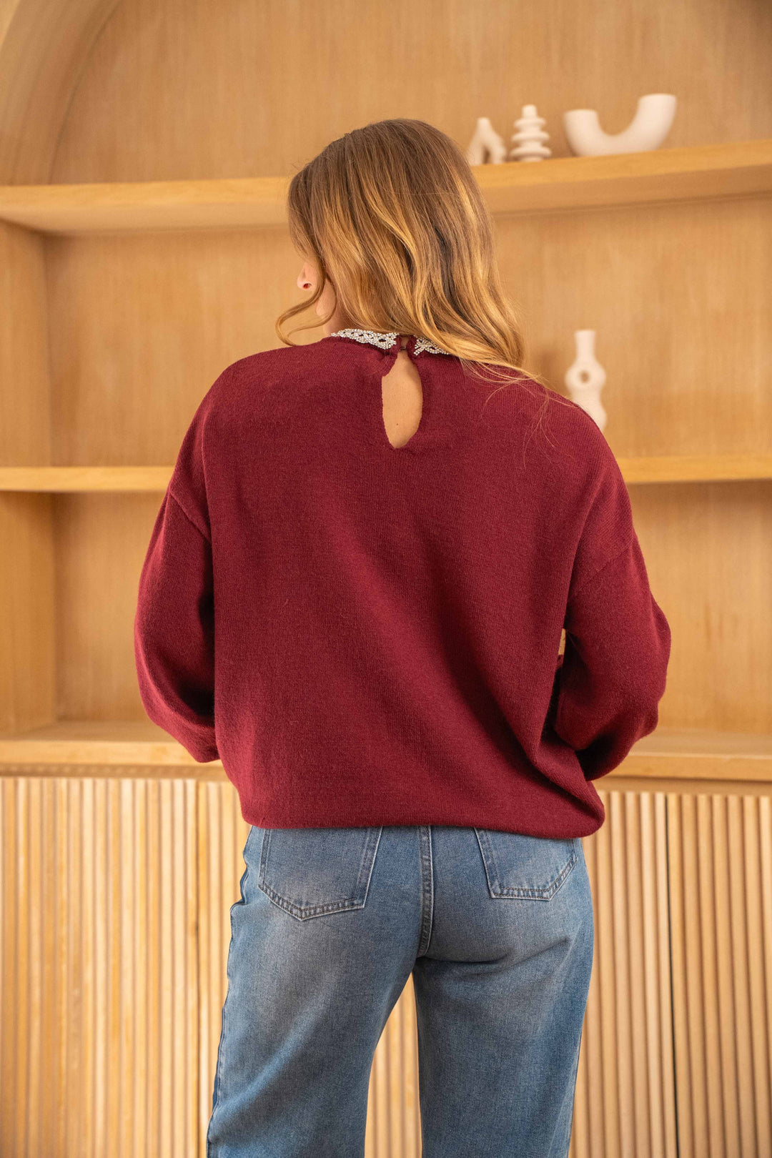 Pull col perlé Louve Taille unique / Bordeux pulls