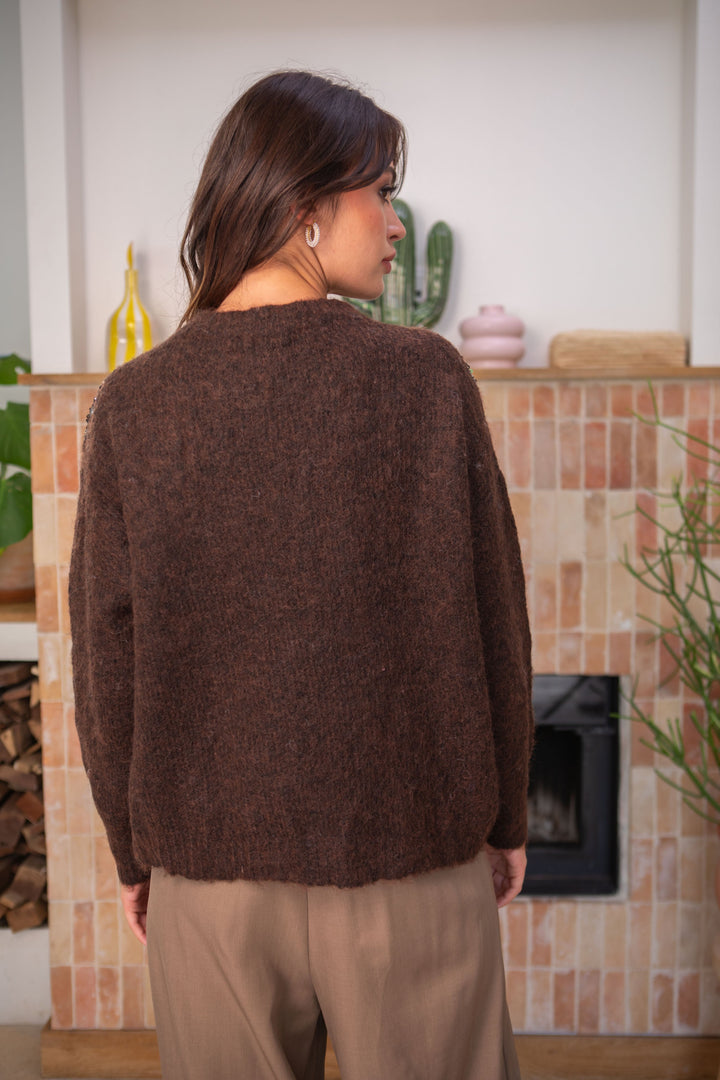 Pull col rond à sequins Princia Taille unique / Coffee pulls