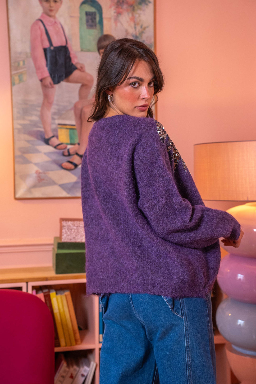 Pull col rond à sequins Princia Taille unique / Violet pulls