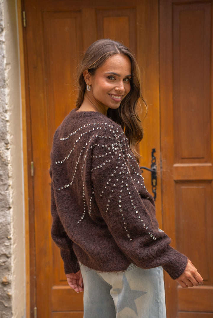 Pull col rond avec strass Liv Taille unique / Choco pulls