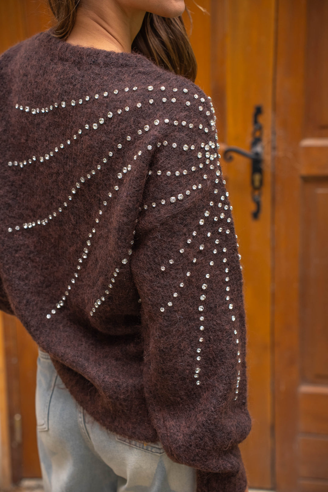 Pull col rond avec strass Liv Taille unique / Choco pulls