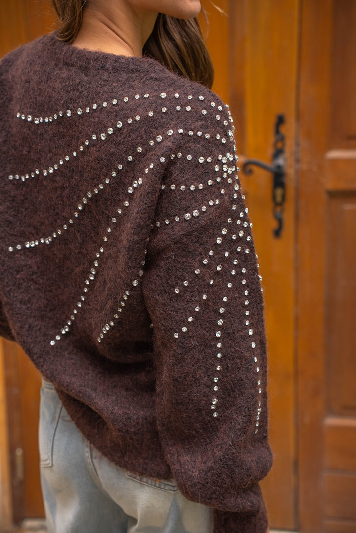 Pull col rond avec strass Liv Taille unique / Choco pulls