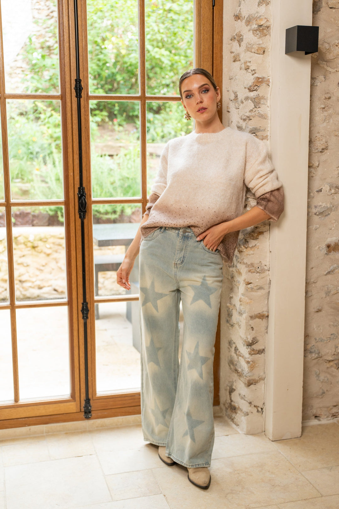 Pull col rond dégradé strass Priya Taille unique / Taupe