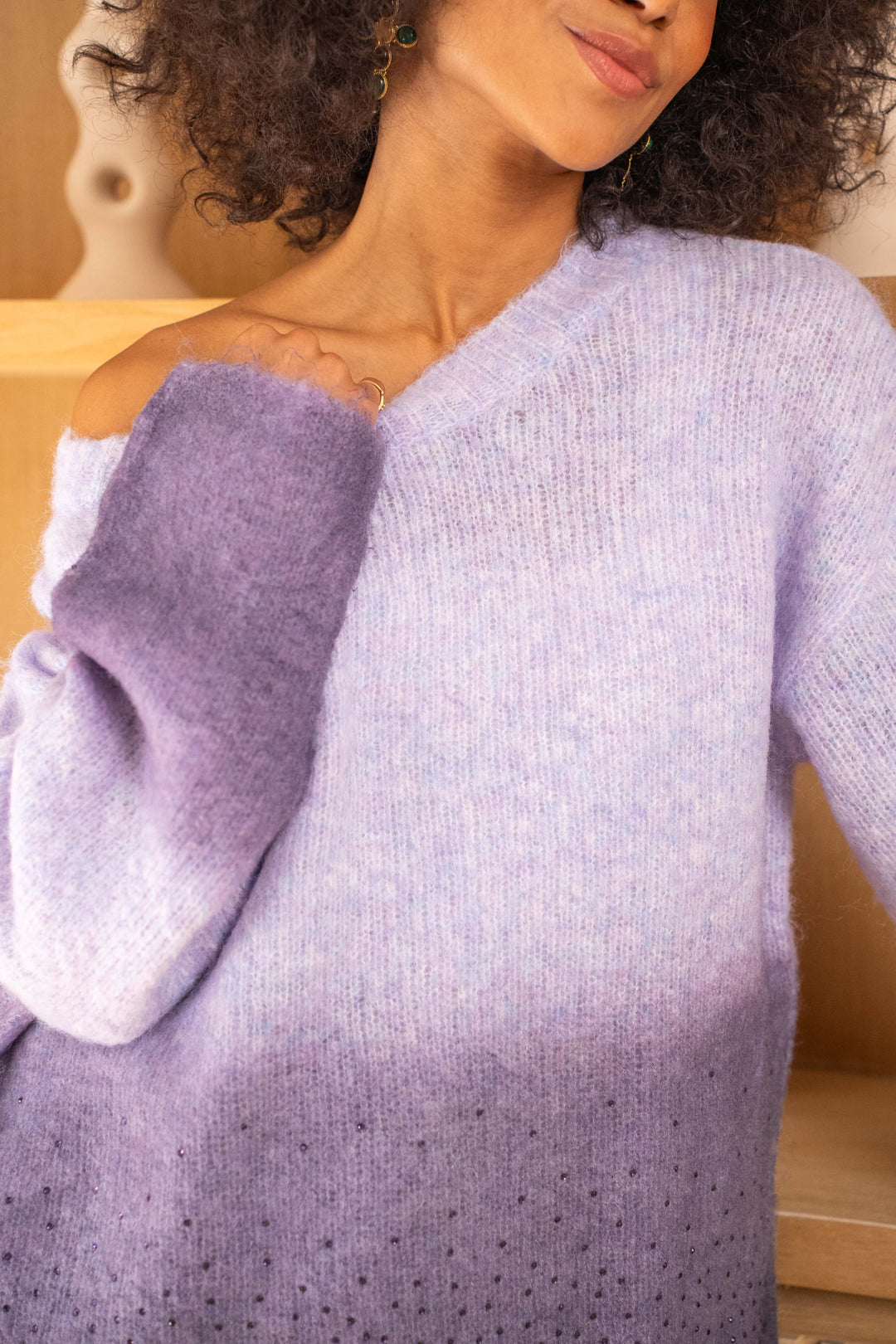 Pull col rond dégradé strass Priya Taille unique / Violet