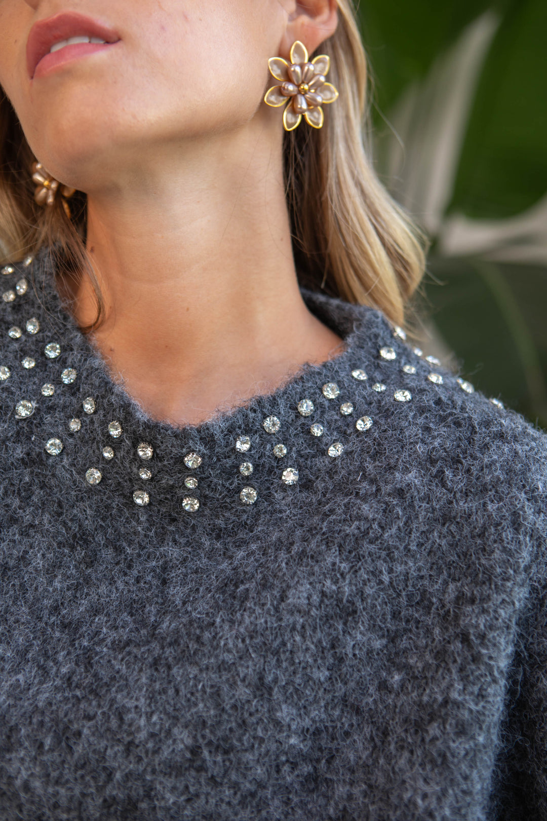 Pull col rond en maille perlé Pepita Taille unique / Gris