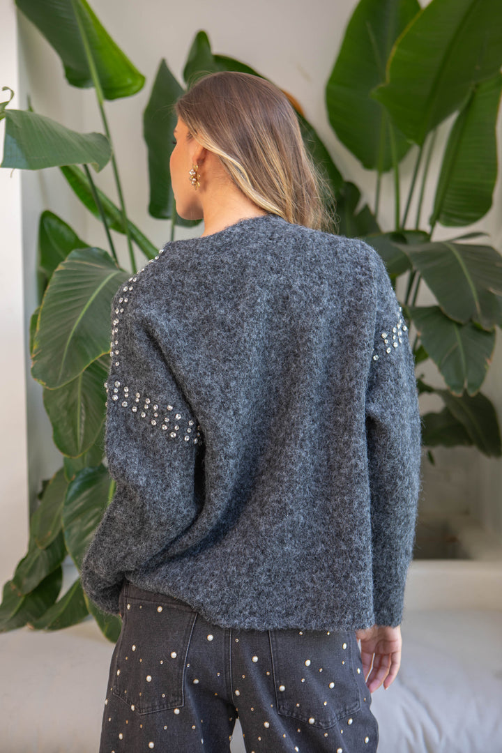 Pull col rond en maille perlé Pepita Taille unique / Gris