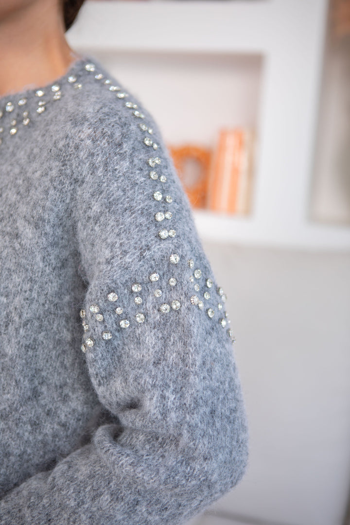 Pull col rond en maille perlé Pepita Taille unique / Gris