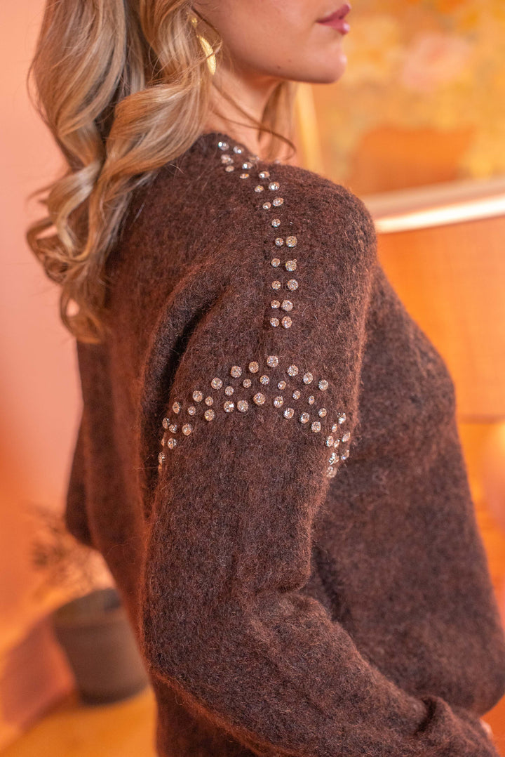 Pull col rond en maille perlé Pepita Taille unique / Marron