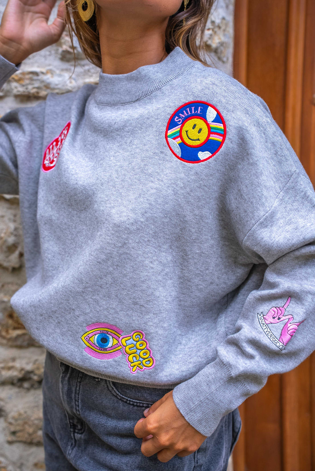 Pull Col Rond Patch Roxy Taille Unique / Gris pulls