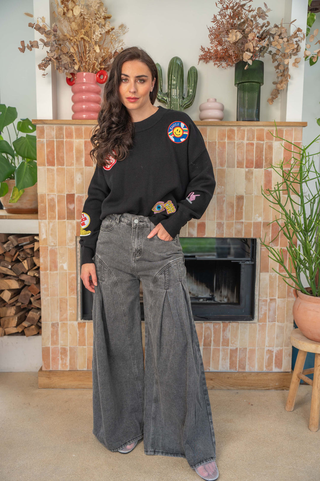 Pull Col Rond Patch Roxy Unique / Noir pulls