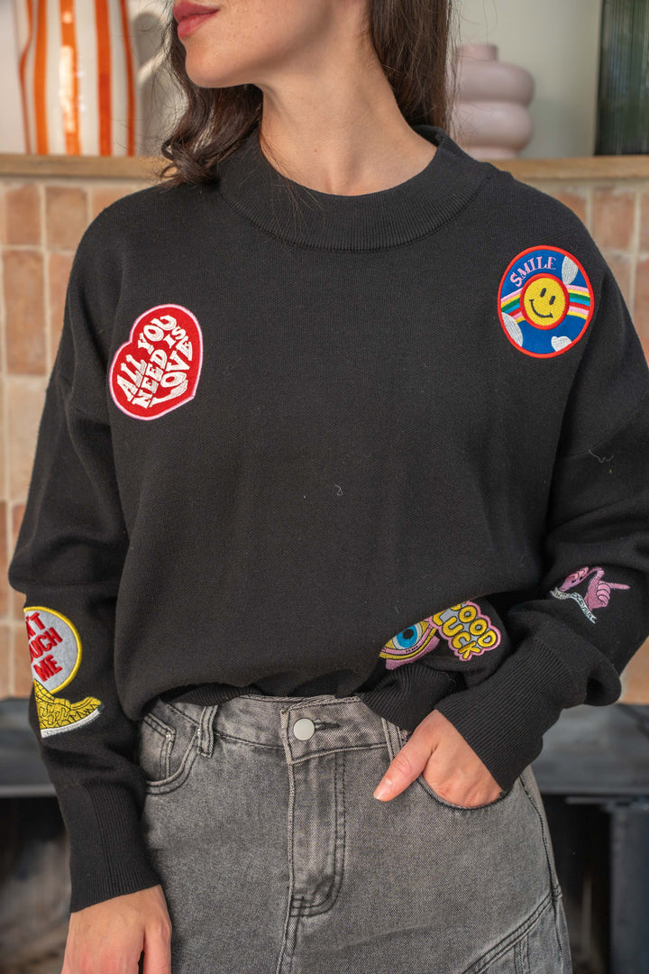 Pull Col Rond Patch Roxy Unique / Noir pulls