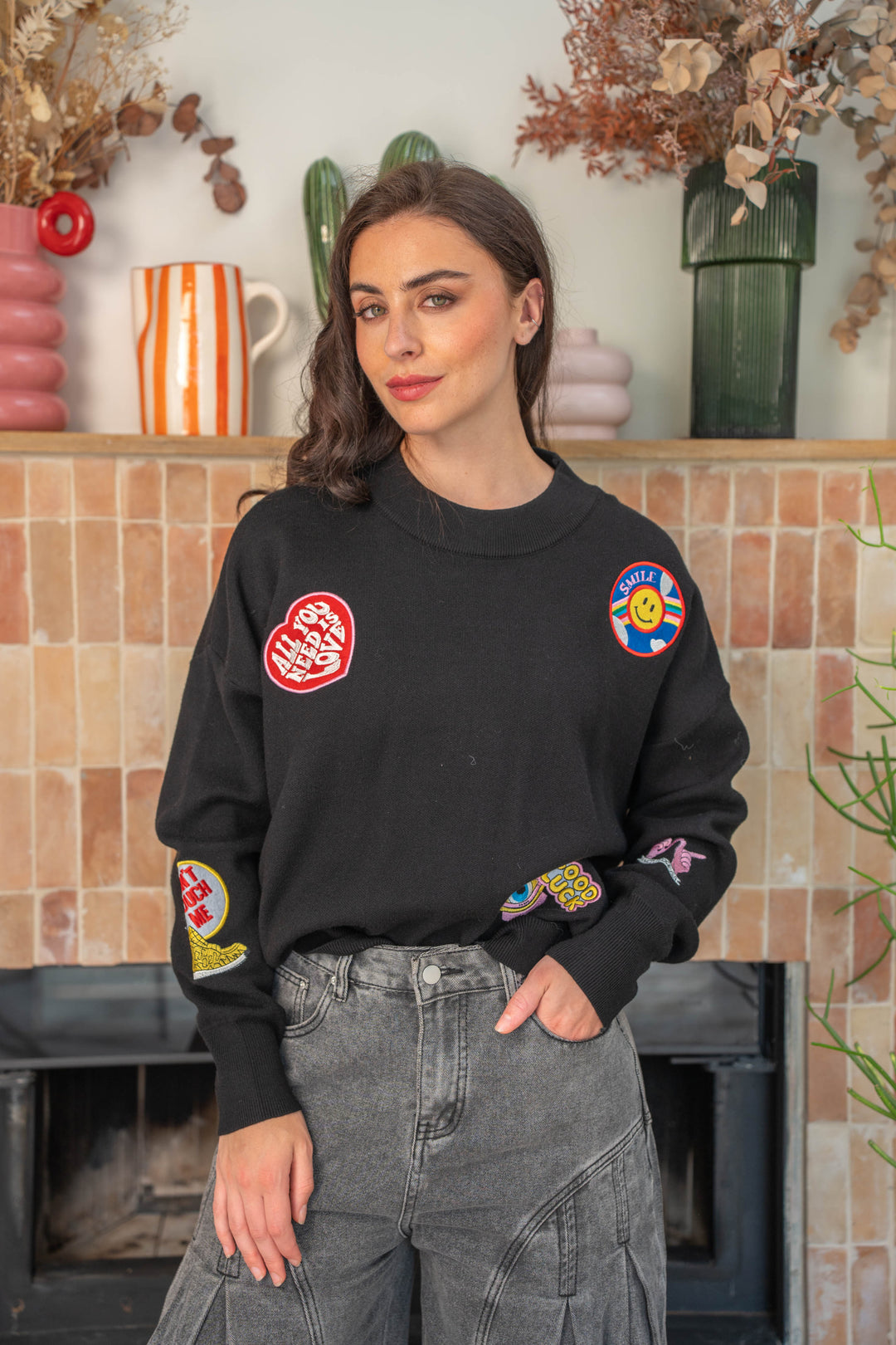 Pull Col Rond Patch Roxy Unique / Noir pulls