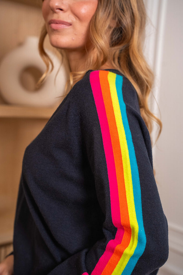 Pull col v arc en ciel Capsule Taille unique / Blue foncé