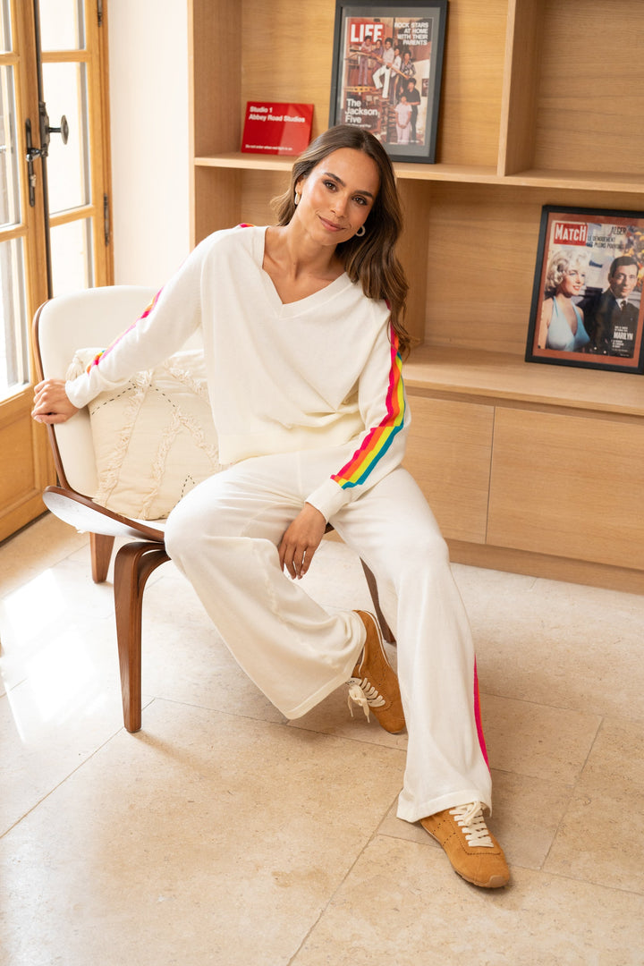 Pull col v arc en ciel Capsule Taille unique / Ecru pulls