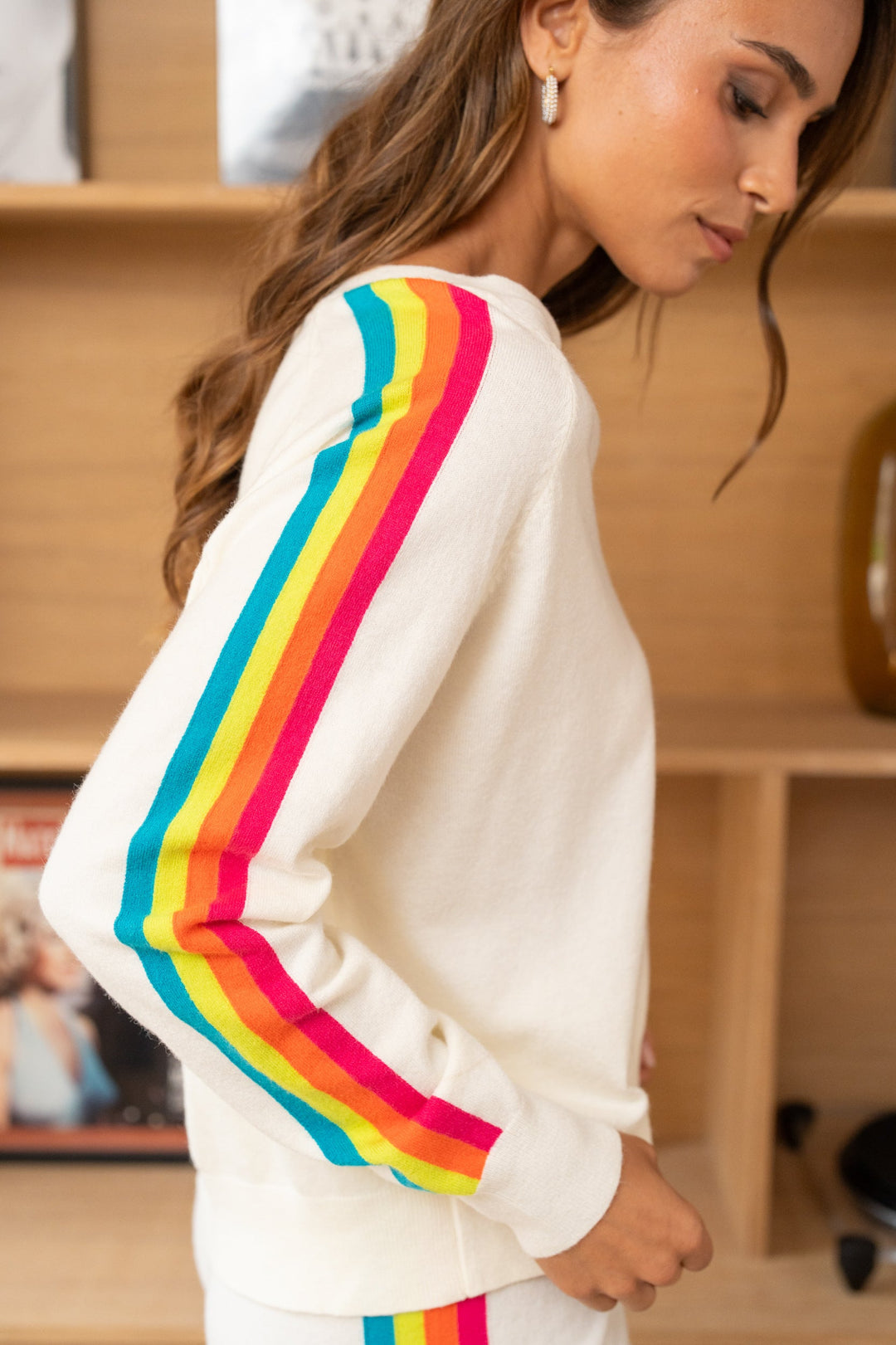 Pull col v arc en ciel Capsule Taille unique / Ecru pulls