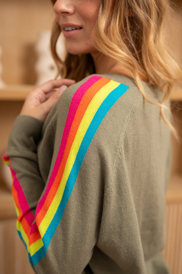 Pull col v arc en ciel Capsule Taille unique / Kaki pulls