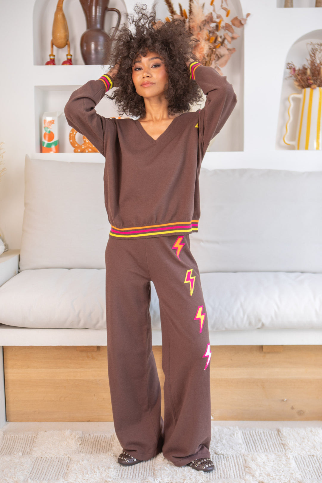 Pull col v éclairs Flash Taille unique / Choco pulls