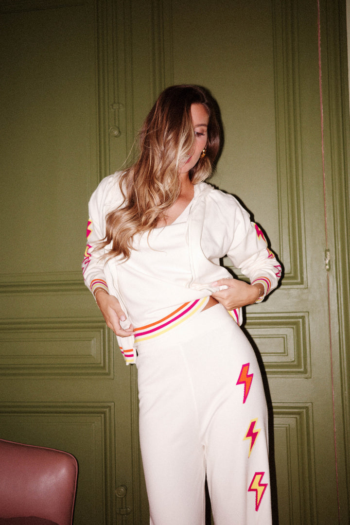 Pull col v éclairs Flash Taille unique / Ecru pulls