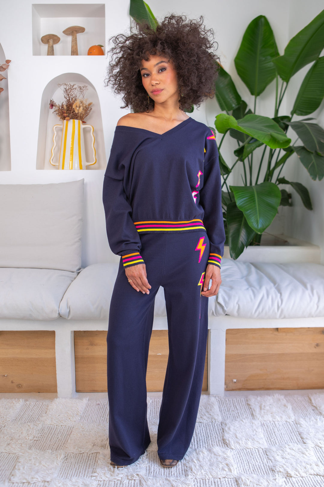 Pull col v éclairs Flash Taille unique / Marine pulls