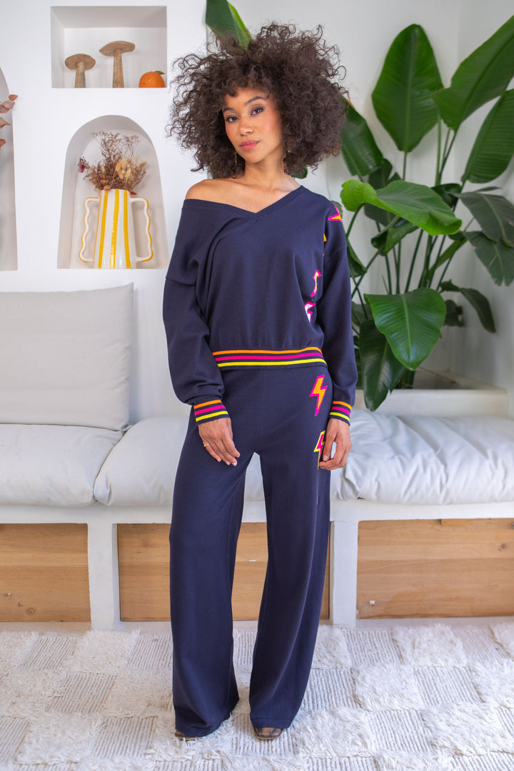 Pull col v éclairs Flash Taille unique / Marine pulls