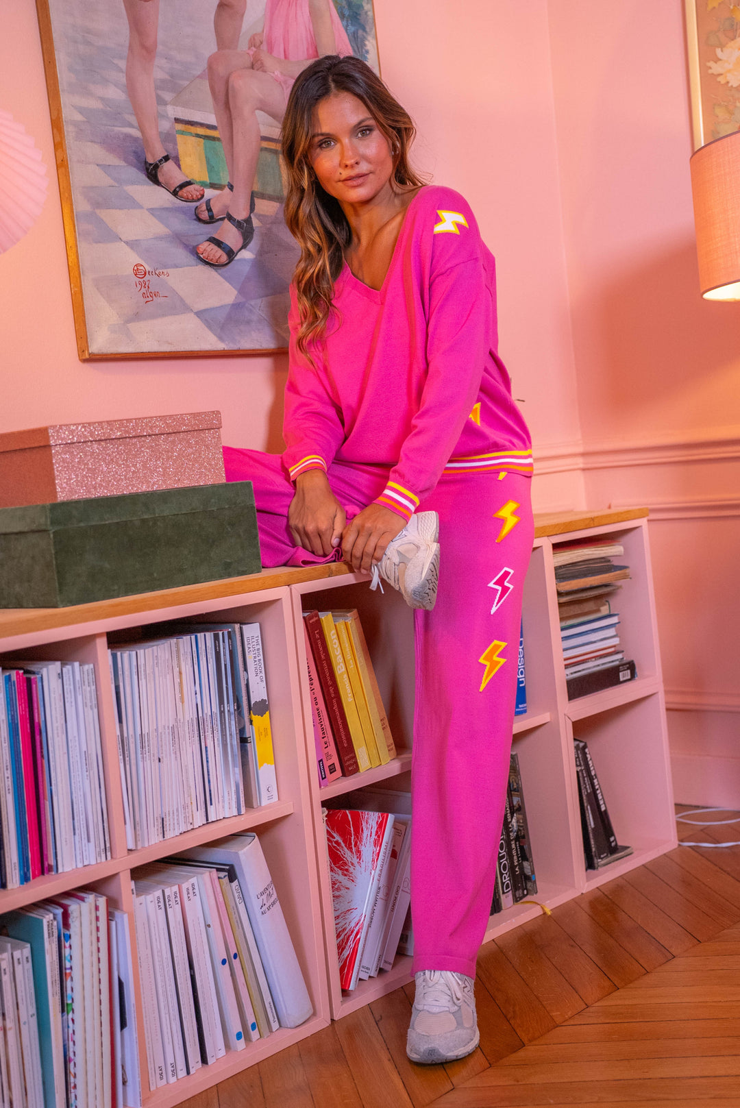 Pull col v éclairs Flash Taille unique / Rose pulls