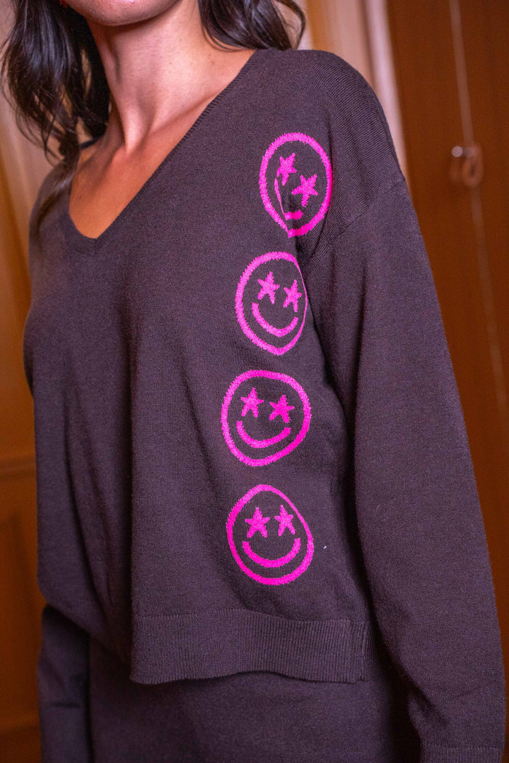 Pull col v smileys Joy Taille unique / Choco pulls
