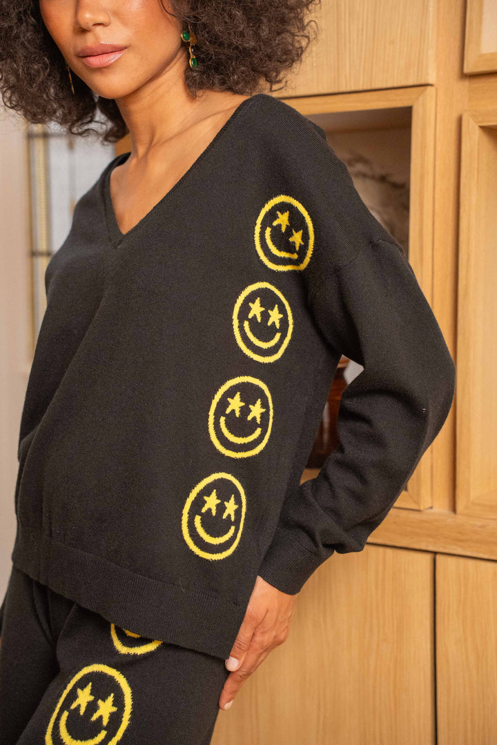 Pull col v smileys Joy Taille unique / Noir pulls