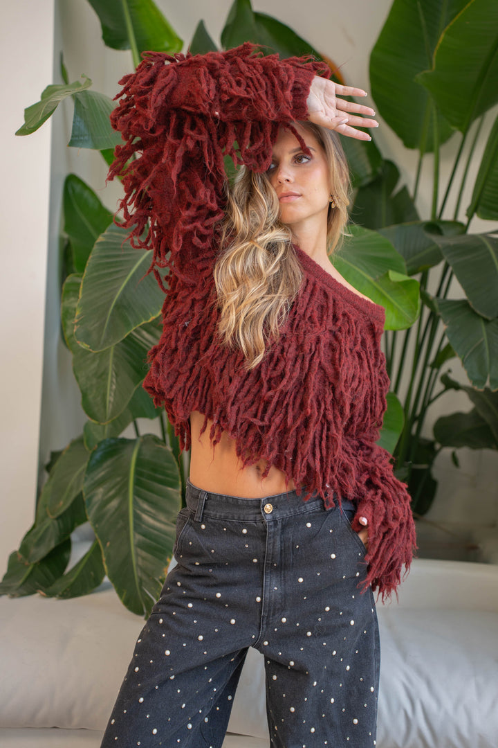 Pull effet shaggy Gigi Taille unique / Bordeaux pulls