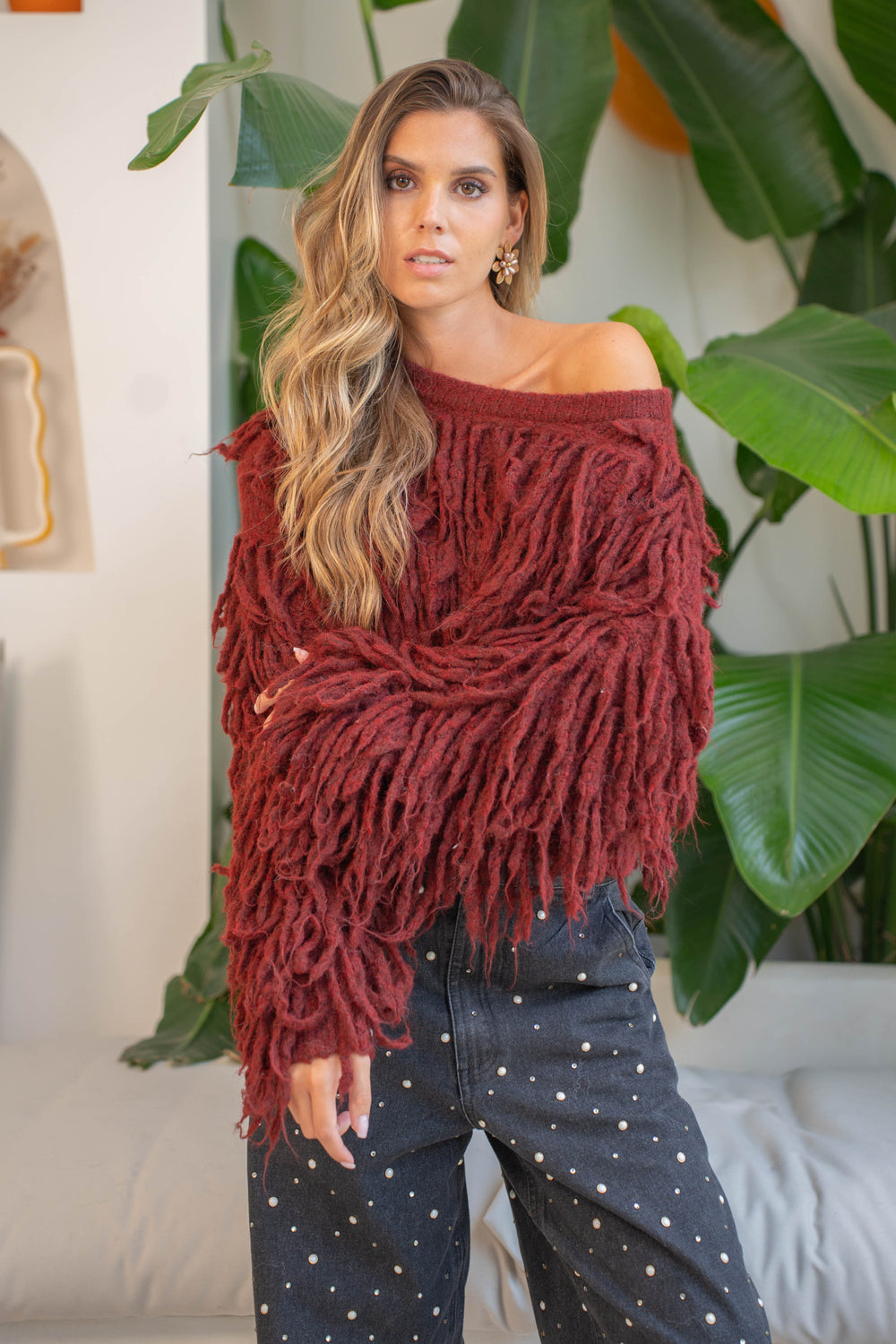 Pull effet shaggy Gigi Taille unique / Bordeaux pulls