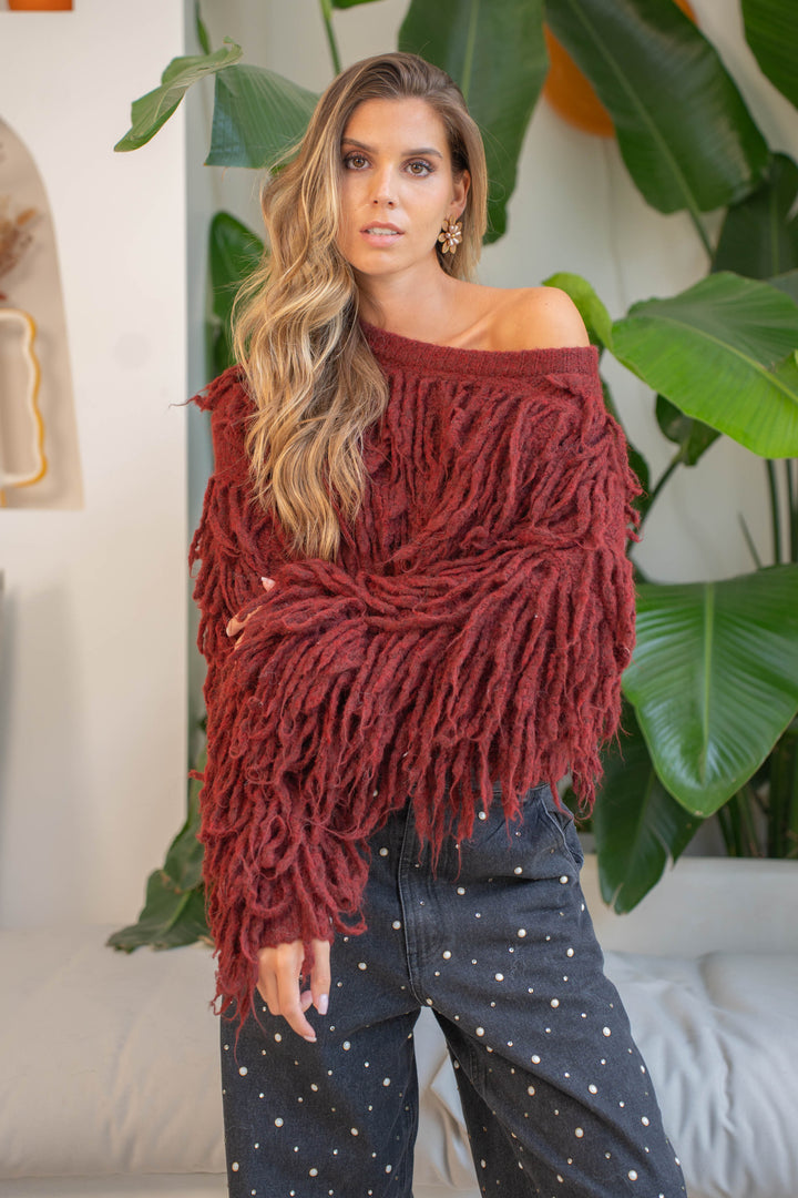 Pull effet shaggy Gigi Taille unique / Bordeaux pulls