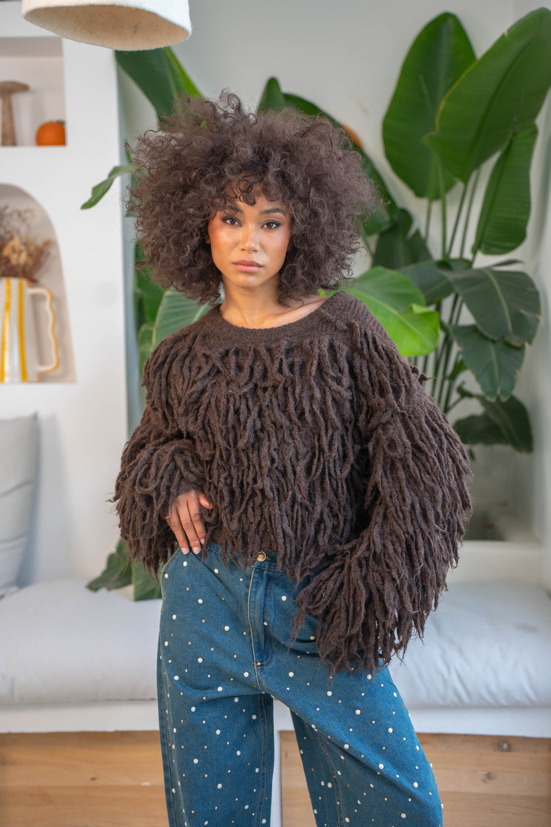 Pull effet shaggy Gigi Taille unique / Coffee pulls