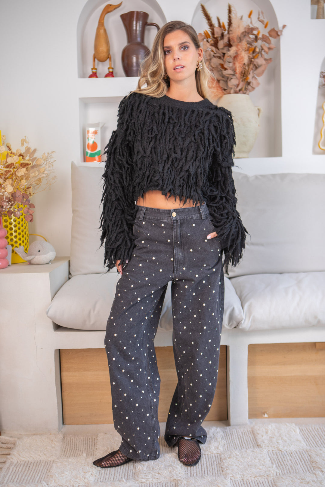 Pull effet shaggy Gigi Taille unique / Noir pulls