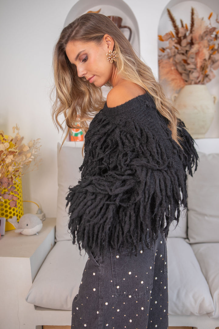 Pull effet shaggy Gigi Taille unique / Noir pulls