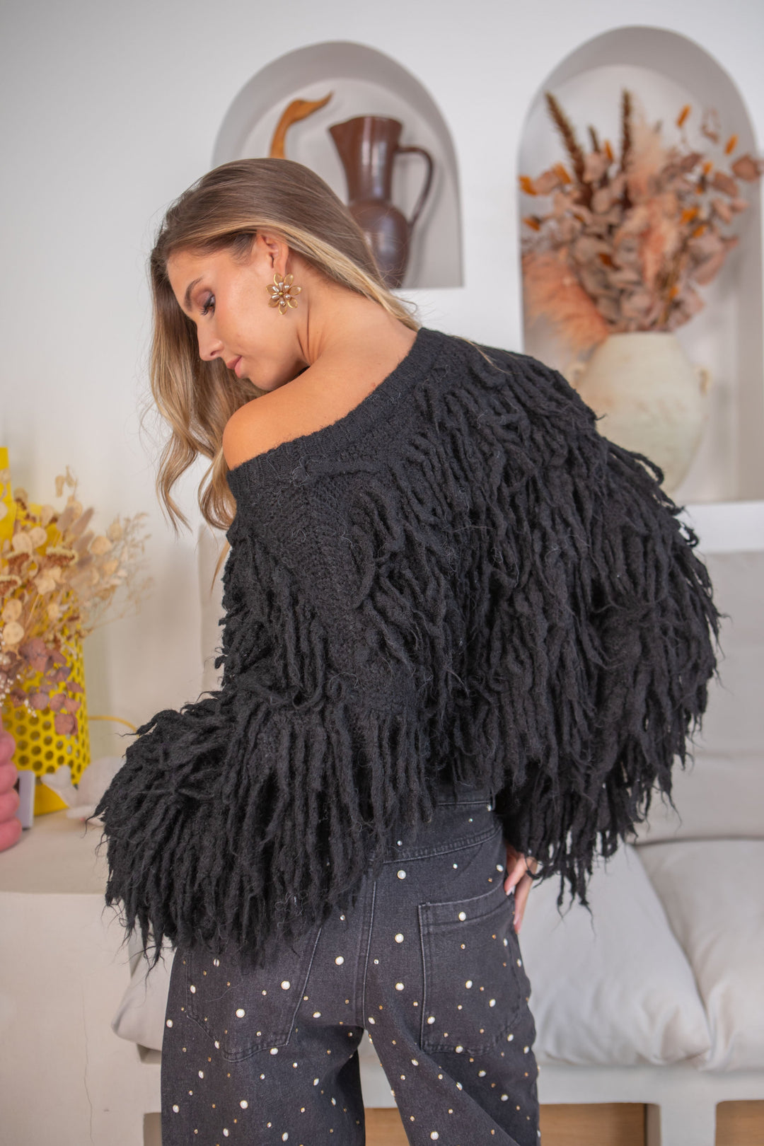 Pull effet shaggy Gigi Taille unique / Noir pulls