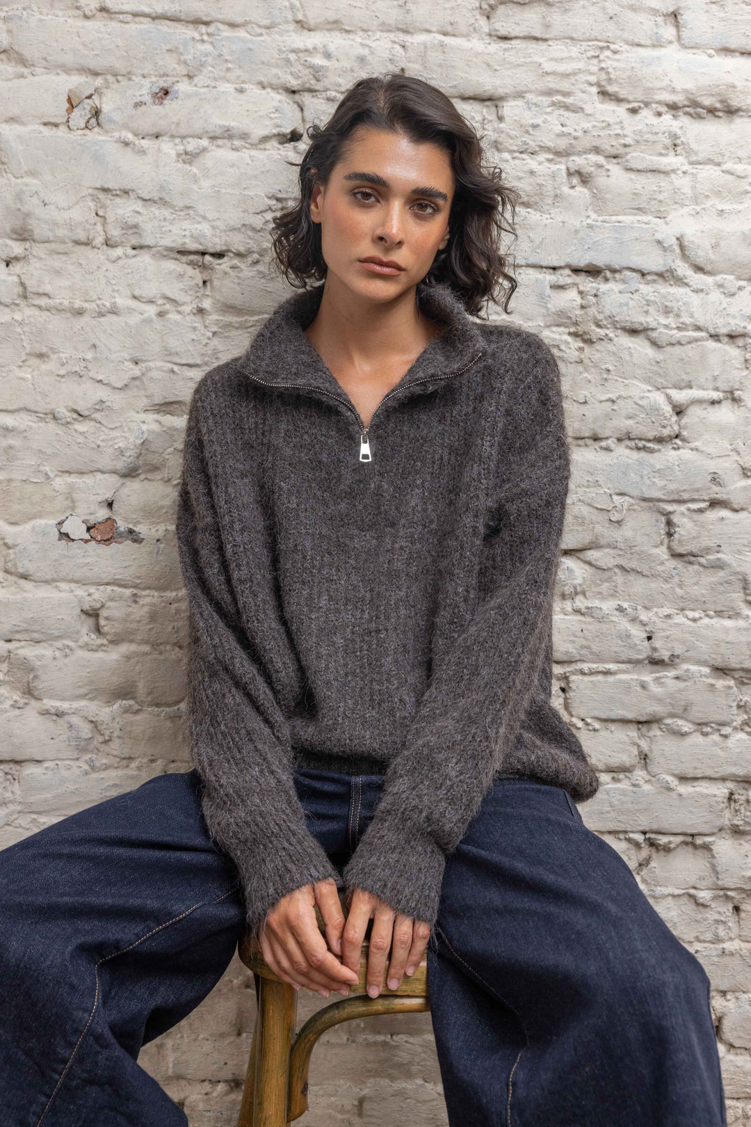 Pull en maille à col zippé Lana 26016 - Taille unique: 36