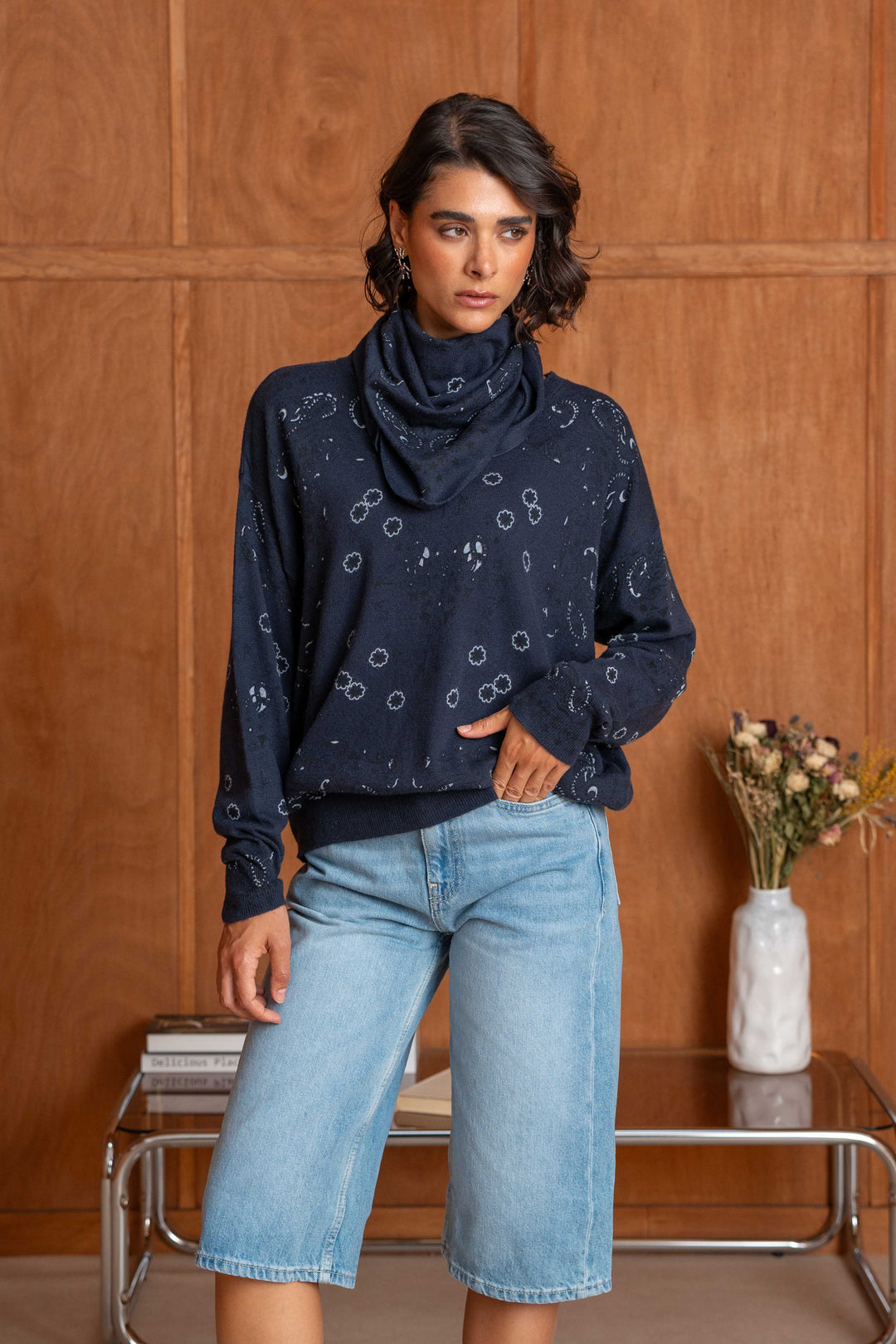 Pull en maille à motif bandana Kimo 26006 - Taille unique: