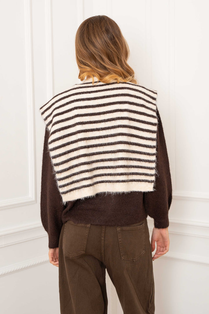 Pull en maille avec étole rayée assortie Ilona 2695