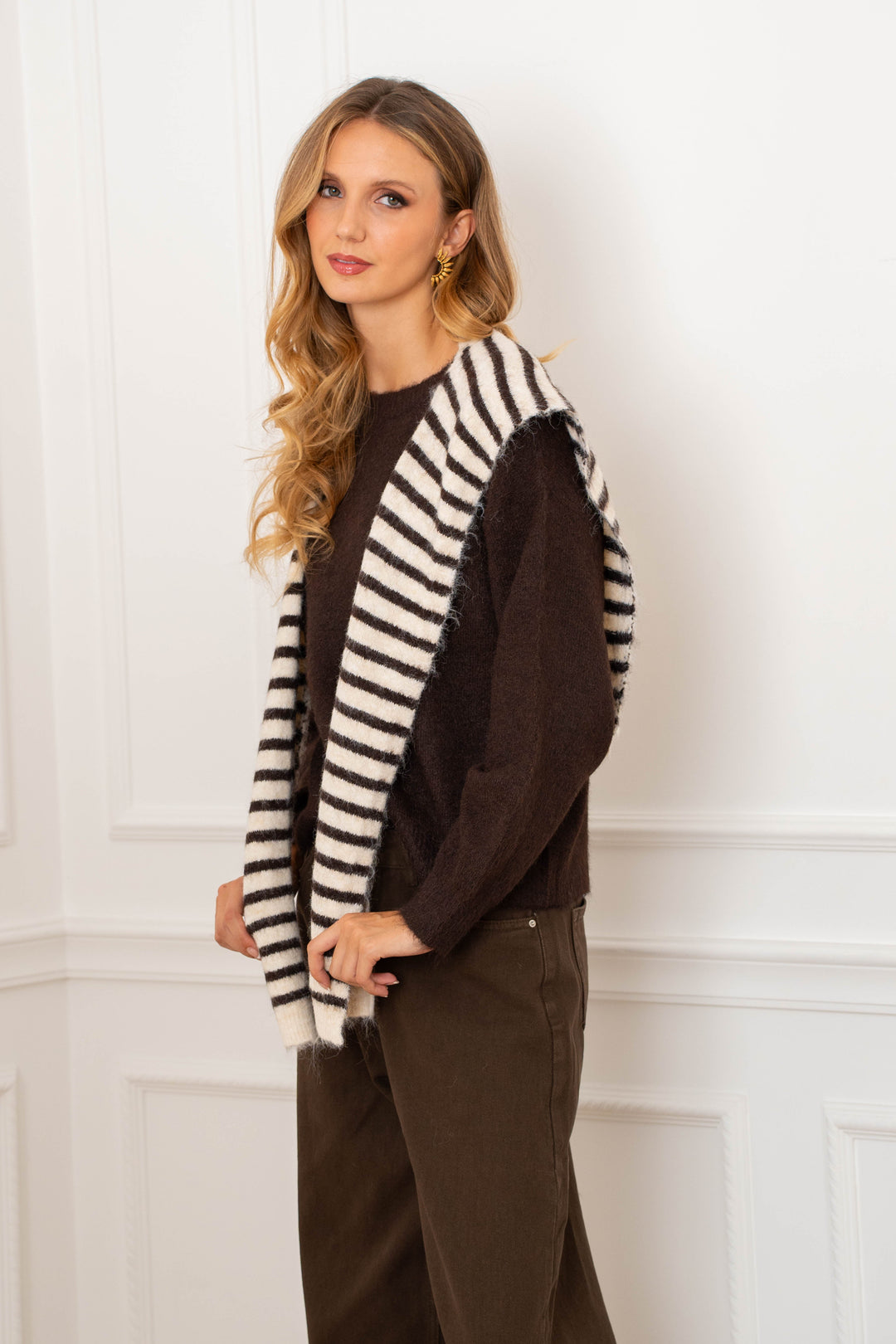 Pull en maille avec étole rayée assortie Ilona 2695