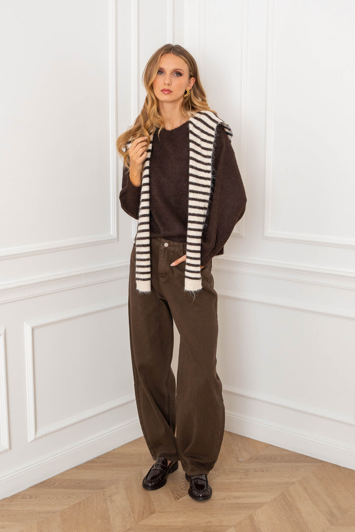 Pull en maille avec étole rayée assortie Ilona 2695